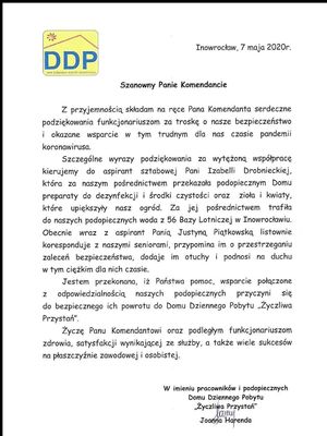 List od Kierownika Domu Dziennego Pobytu