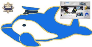 Baner konkursowy na nim polfinek, logo policji w Inowrocławiu i zdjęcie strony internetowej policji