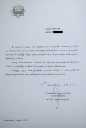 pismo z podziękowaniami