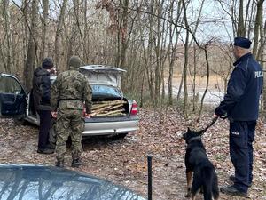 policjanci i strażnicy leśni podczas służby w lesie#1