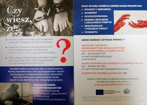 Ulotka dotycząca handlu ludźmi