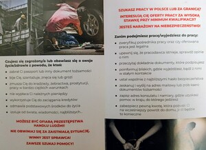 Ulotka dotycząca handlu ludźmi