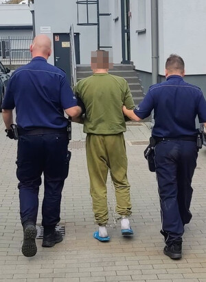 Zatrzymanych do zabójstwa prowadzą na czynności policjanci.